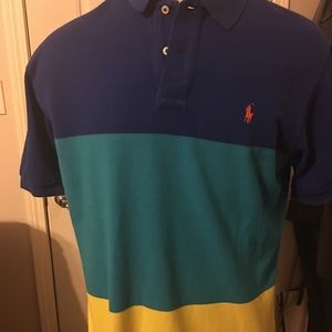 Dark blue, aqua blue and yellow Multi block polo